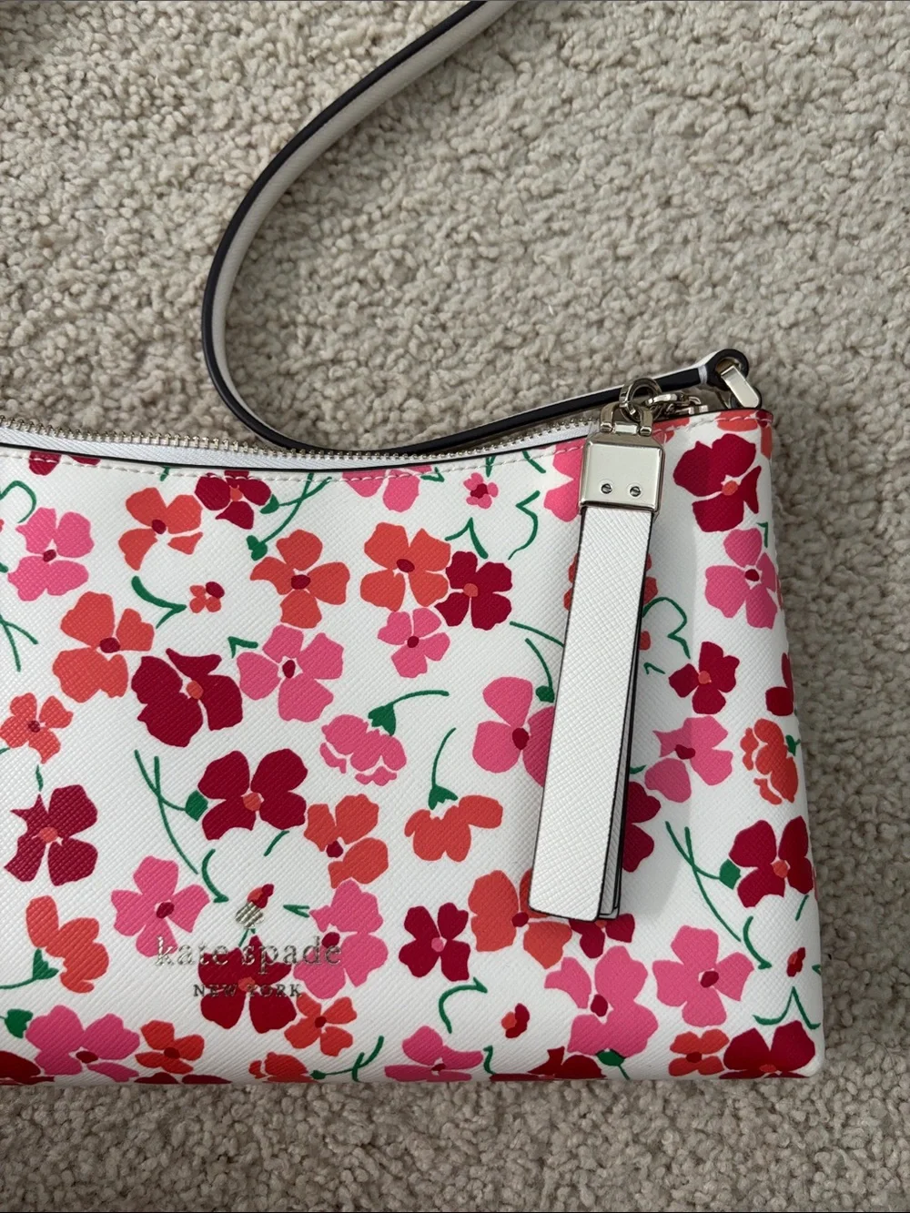 kate spade White Crossbody with Pink & Red Floral Print